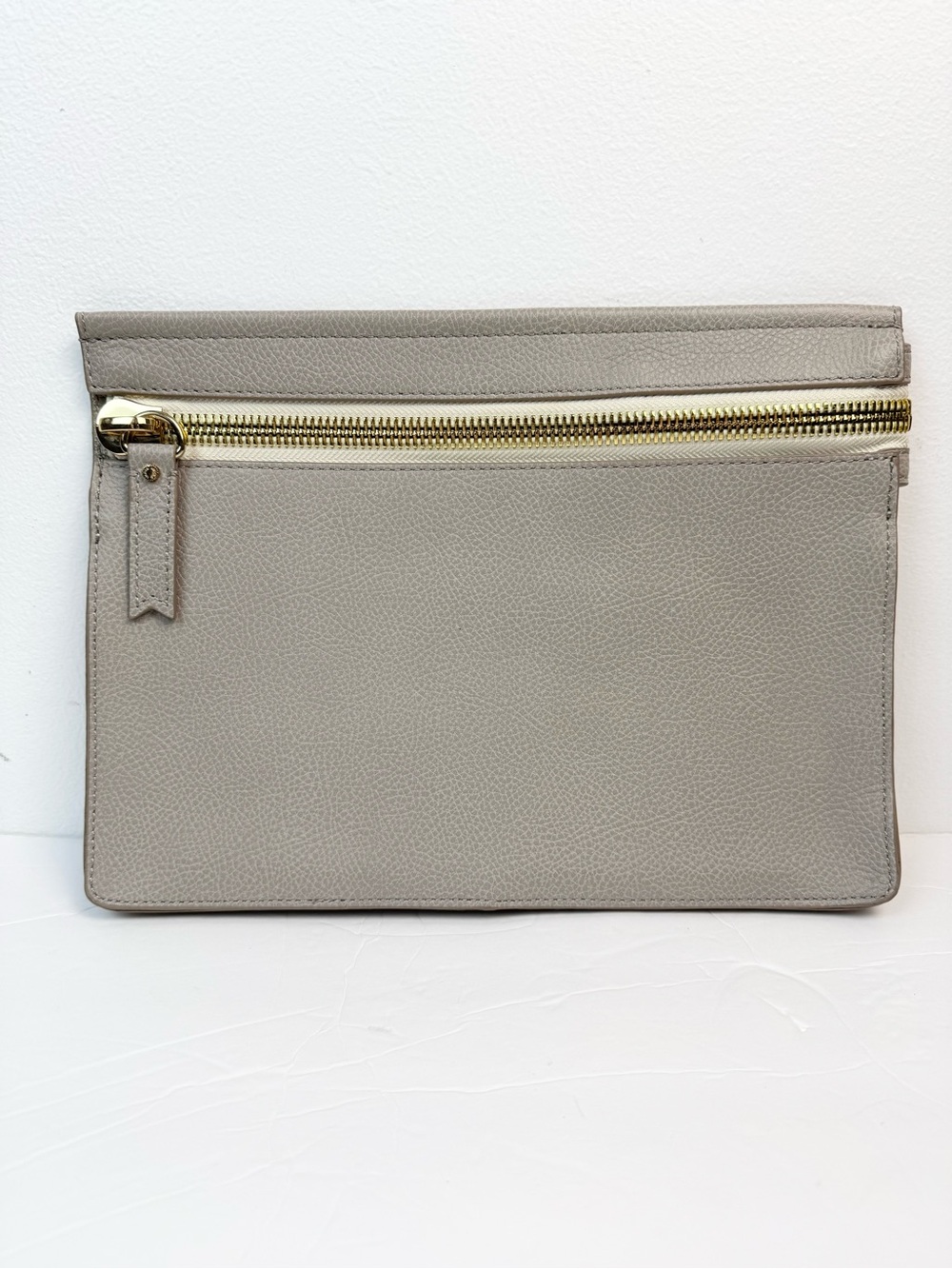 India Hicks Taupe Big Zipper Clutch